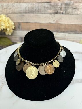Vintage foreign coin charm necklace OS